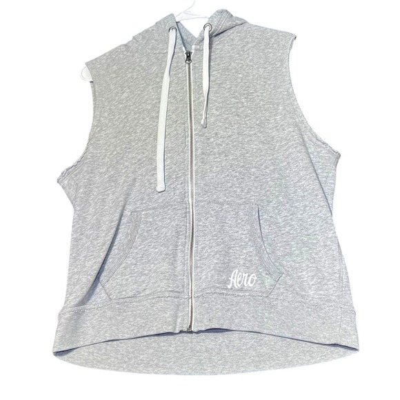 Aeropostale Sleeveless Zip Up Hoodie Womens XL Grey Sweatshirt California Casual - Picture 2 of 16
